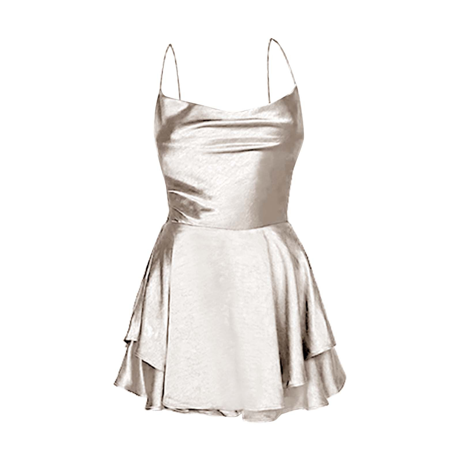 thumbnail image 4 of Vestido de satén con cuello halter y corte A para mujer - Espalda descubierta, tirantes ajustables - Club/cóctel - S-L, 4 of 8